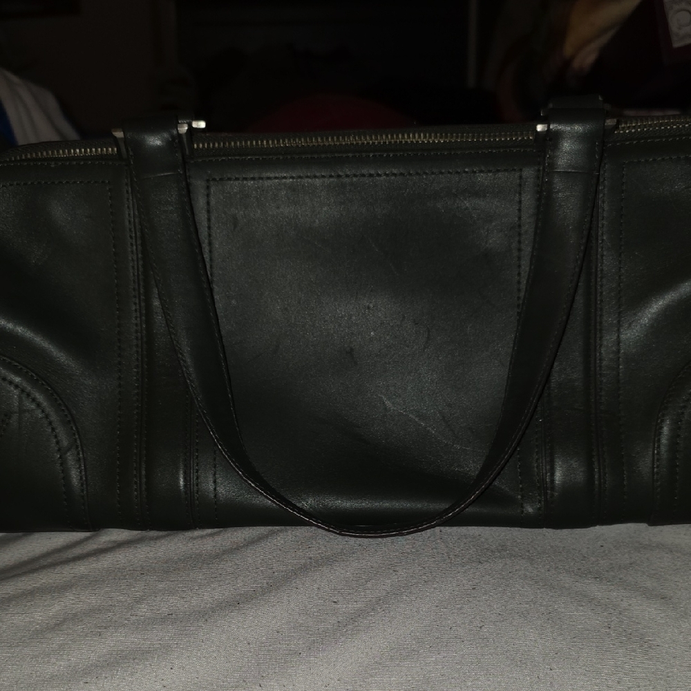 Dark Green Leather Tote Bag